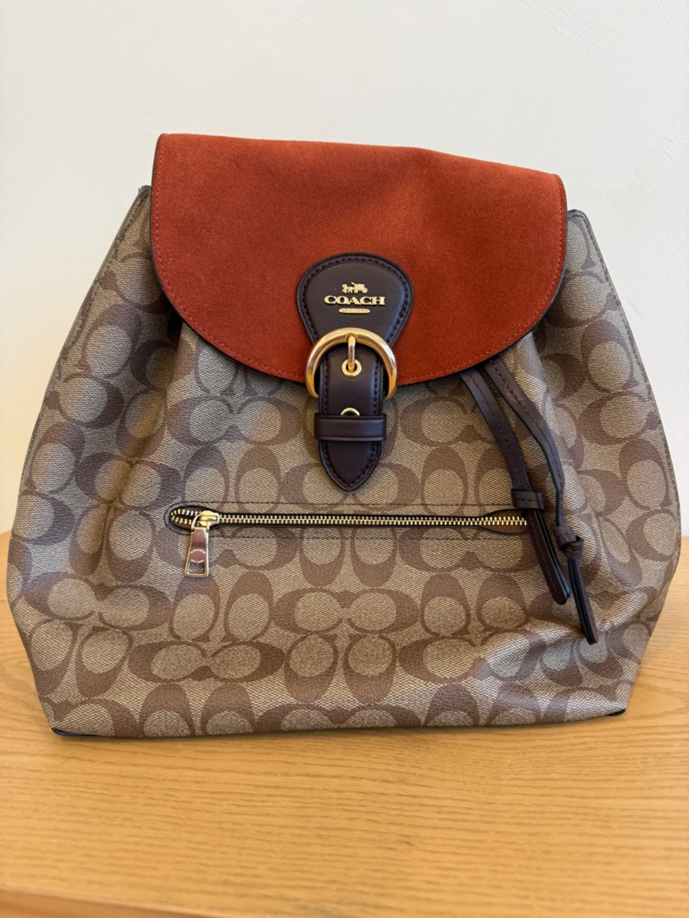 New Coach Kleo Backpack with Rust Suede Flap